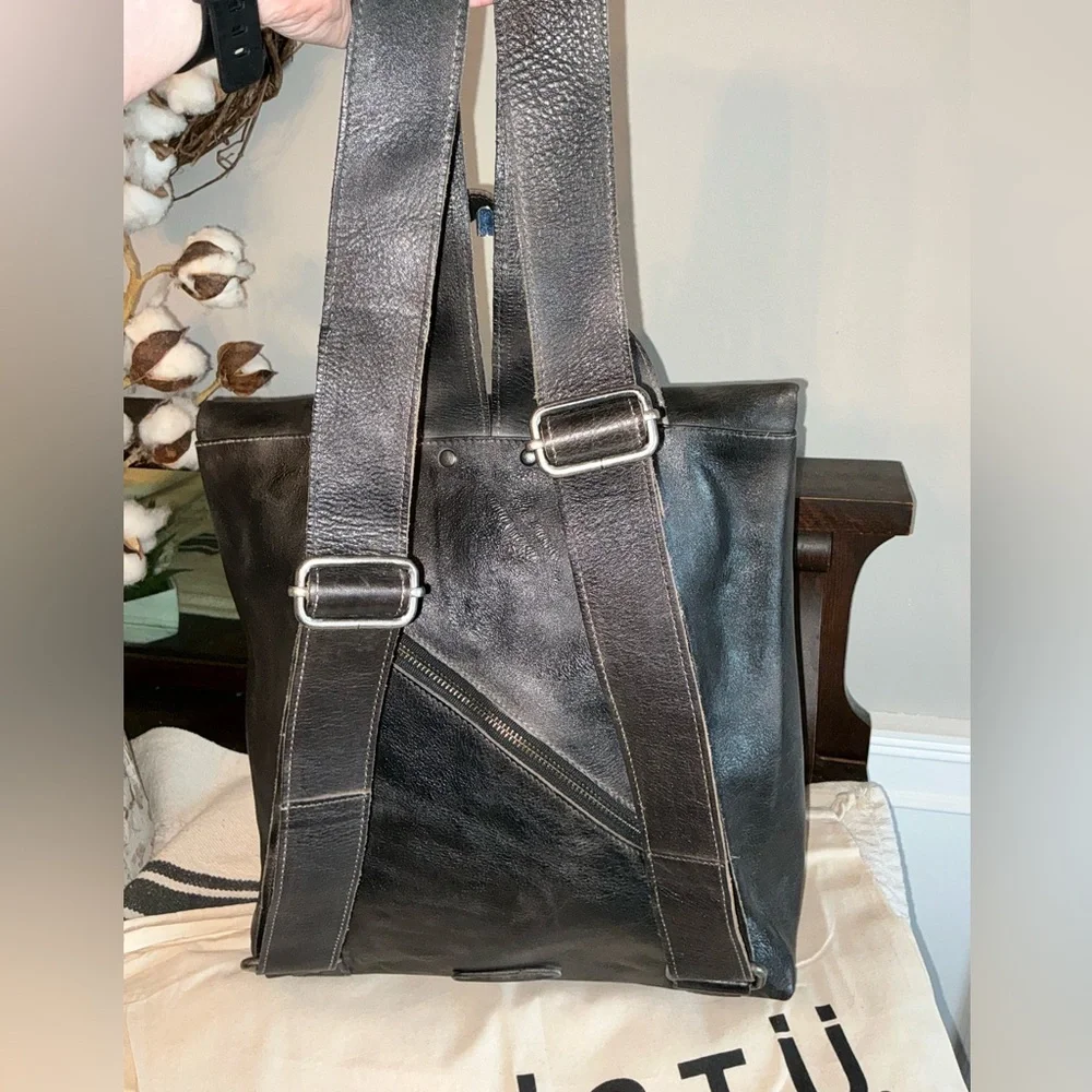 NWT Bed Stu Leather Howie Flapover Leather Backpack Black Rustic Retail $365